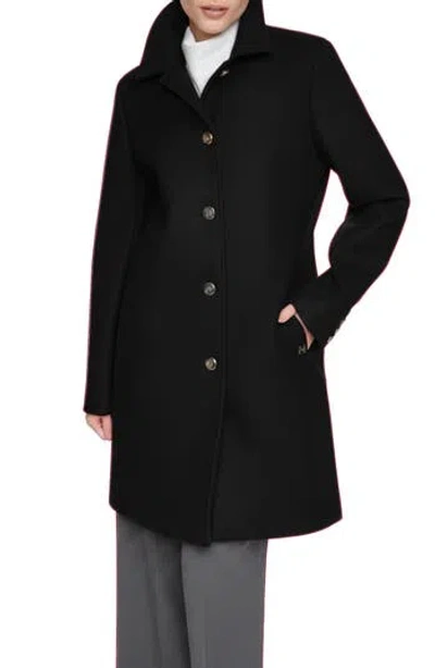 Halston Faux Wool Walker Coat In Black