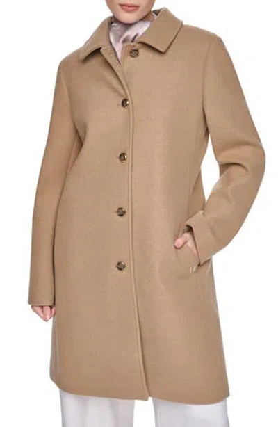 Halston Faux Wool Walker Coat In Brown