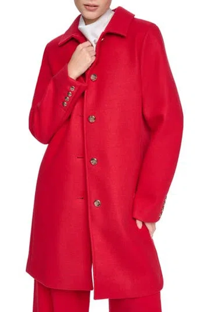 Halston Faux Wool Walker Coat In Red