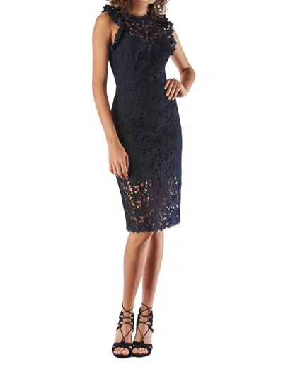Halston Fitted Lace Dress In Dark Navy In Blue