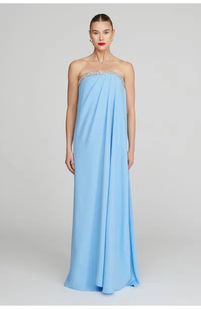 Halston Fleur Strapless Gown In Blue