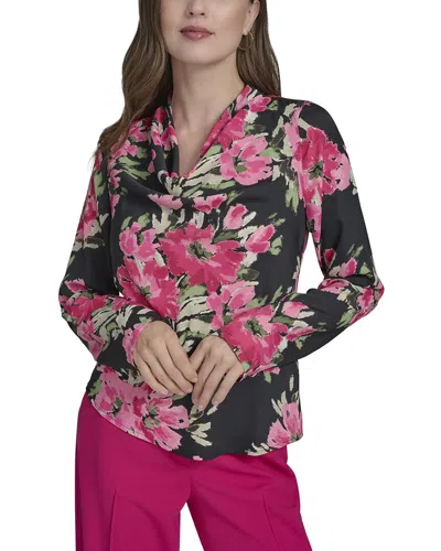 Halston Floral Print Blouse In Black