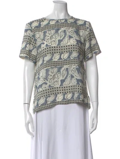 Pre-owned Halston Floral Print Crew Neck Top In Multi