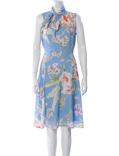 Pre-owned Halston Floral Print Knee-length Dress In Blue