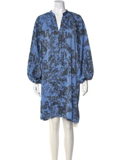 Pre-owned Halston Floral Print Knee-length Dress In Blue