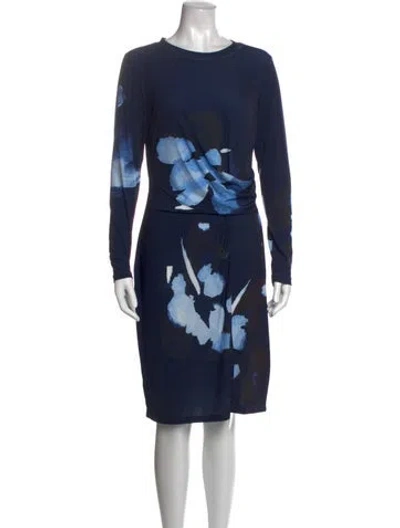 Pre-owned Halston Floral Print Knee-length Dress In Blue