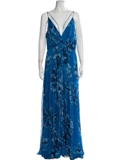 Pre-owned Halston Floral Print Long Dress In Blue