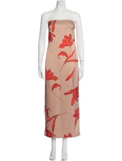 Pre-owned Halston Floral Print Long Dress In Pink