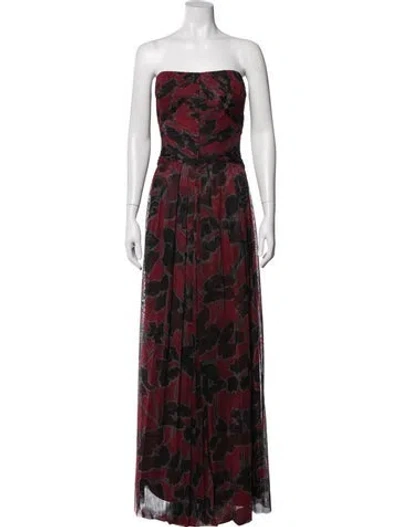 Pre-owned Halston Floral Print Long Dress In Red