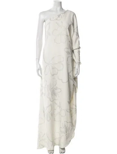 Pre-owned Halston Floral Print Long Dress W/ Tags In Neutral