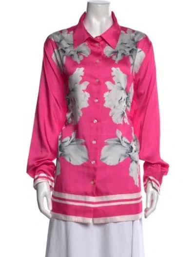 Pre-owned Halston Floral Print Long Sleeve Blouse In Pink