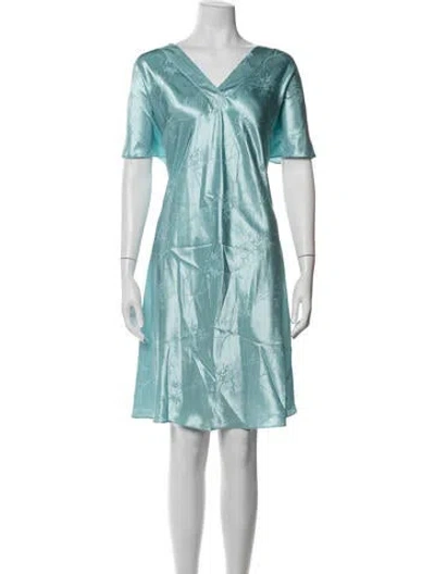 Pre-owned Halston Floral Print Midi Length Dress In Blue