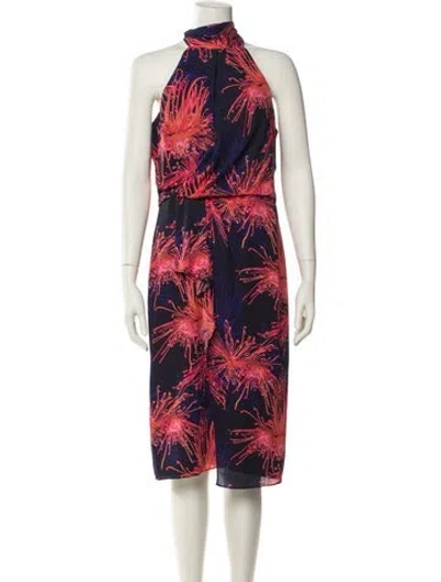 Pre-owned Halston Floral Print Midi Length Dress In Multi