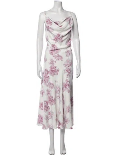 Pre-owned Halston Floral Print Midi Length Dress In Pink
