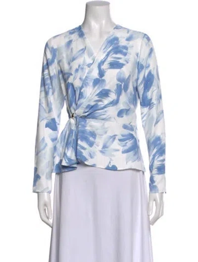 Pre-owned Halston Floral Print V-neck Blouse In Multi