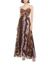 Halston Fosette Pleated Chiffon Gown