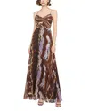 Halston Fosette Pleated Chiffon Gown In Earth Strata