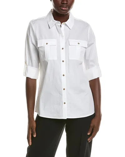 Halston Front Pocket Button Up Shirt In White