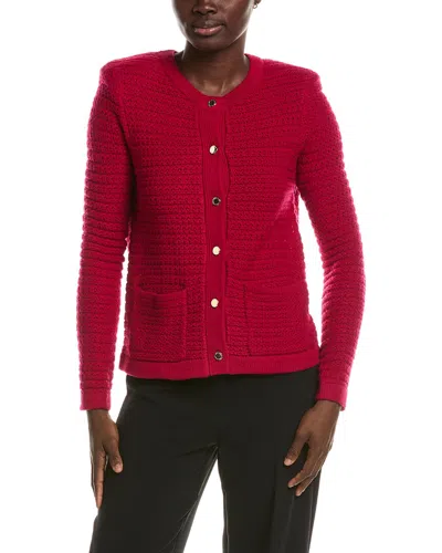 Halston Front Pocket Cardigan In Red