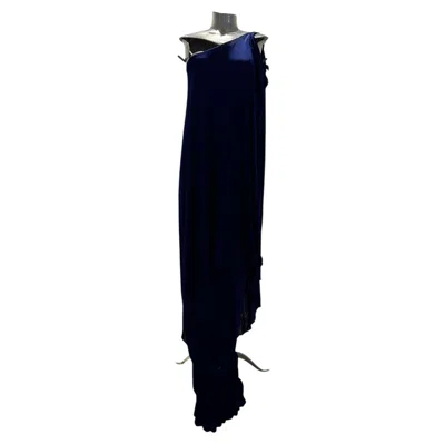 Pre-owned Halston Fw 2009 Navy Jersey One Shoulder Dress In Blue