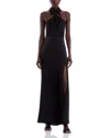 Halston Gemi Knotted Satin-crepe Halterneck Gown In Black