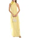 Halston Ginnie Chiffon Cape Gown In Yellow