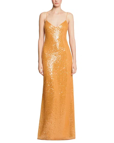 Halston Glora Sequin Gown In Yellow