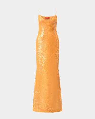 Halston Glora Sleeveless Sequin A-line Gown In Gold