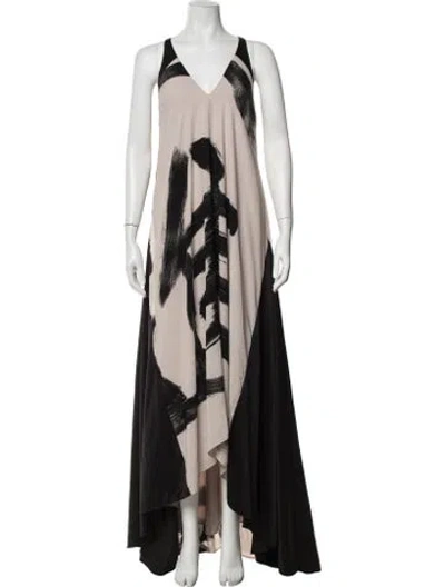 Pre-owned Halston Graphic Print Long Dress In Neutrals