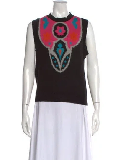 Pre-owned Halston Graphic Print Mock Neck Sweater In Black