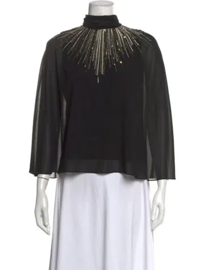 Pre-owned Halston Graphic Print Turtleneck Top In Black