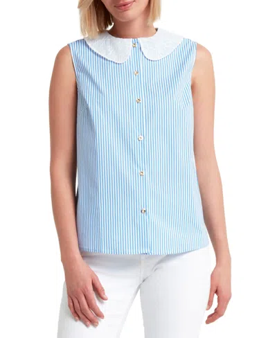 Halston H  Sleeveless Lace Collar Blouse In Green