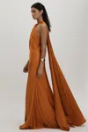 Halston Reta Cape Gown In Mustard