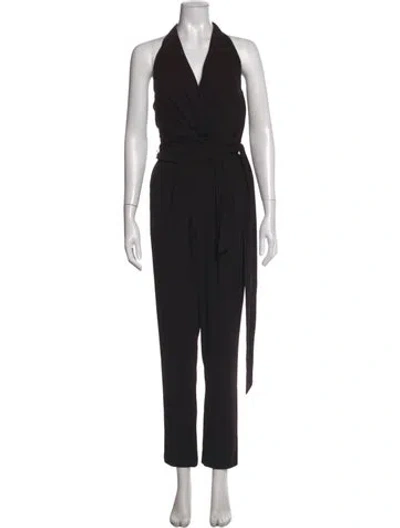 Pre-owned Halston Halterneck Jumpsuit In Black