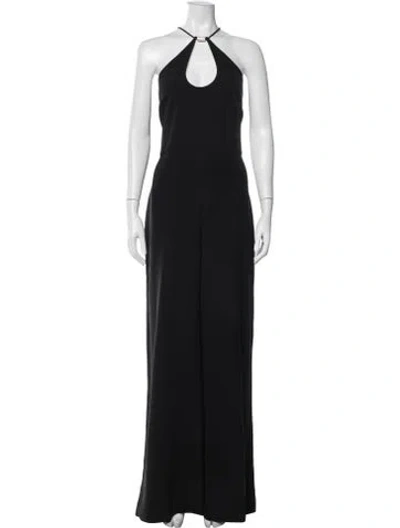 Pre-owned Halston Halterneck Jumpsuit In Black