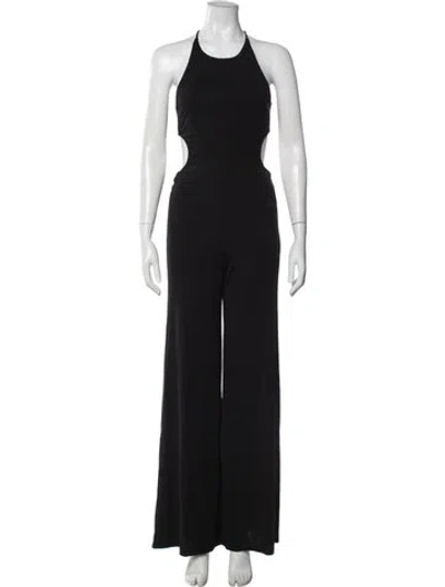 Pre-owned Halston Halterneck Jumpsuit In Black