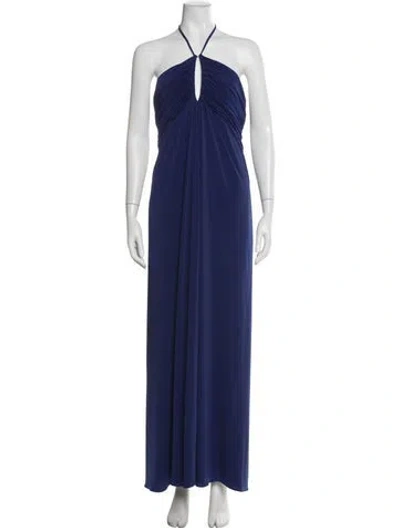 Pre-owned Halston Halterneck Jumpsuit In Blue