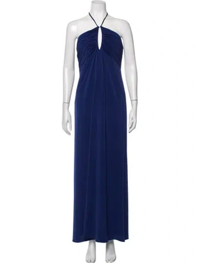 Pre-owned Halston Halterneck Jumpsuit In Blue