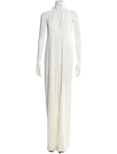 Pre-owned Halston Halterneck Jumpsuit In Neutral