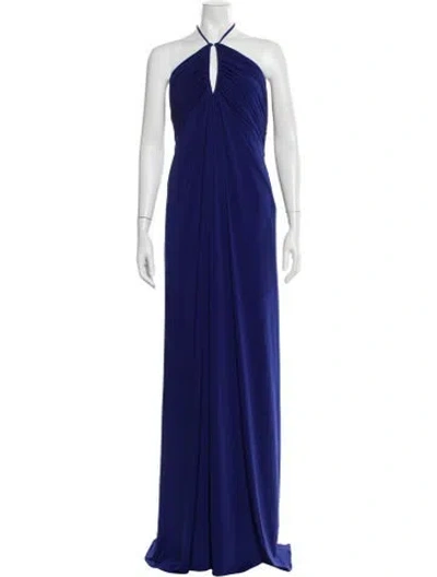 Pre-owned Halston Halterneck Jumpsuit W/ Tags In Blue