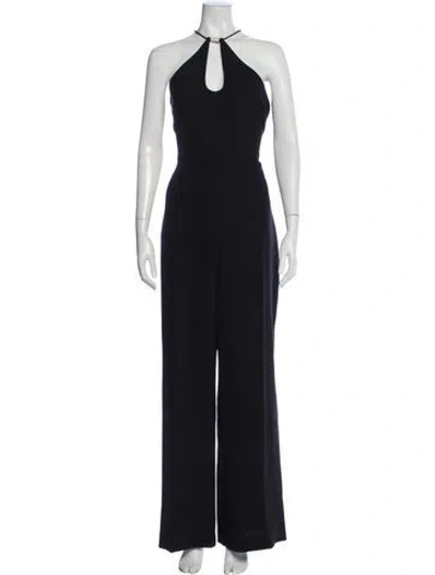 Pre-owned Halston Halterneck Jumpsuit W/ Tags In Blue