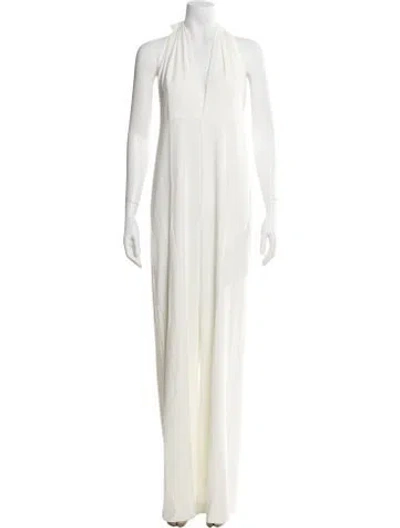 Pre-owned Halston Halterneck Jumpsuit In White