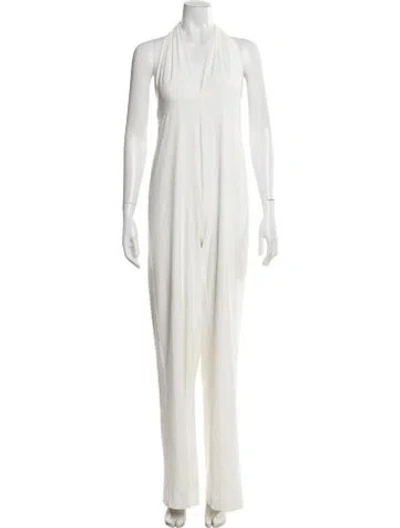 Pre-owned Halston Halterneck Jumpsuit In White