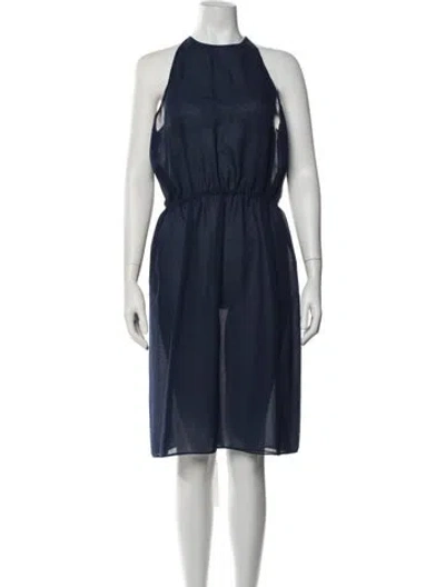 Pre-owned Halston Halterneck Knee-length Dress In Blue