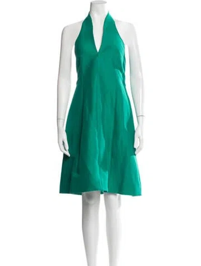 Pre-owned Halston Halterneck Knee-length Dress In Green