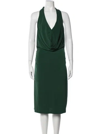 Pre-owned Halston Halterneck Knee-length Dress W/ Tags In Green