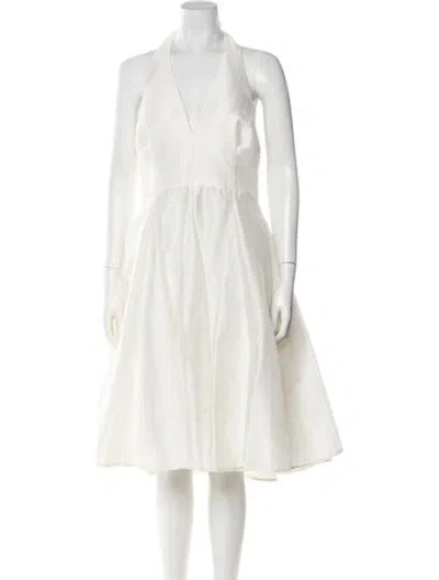 Pre-owned Halston Halterneck Knee-length Dress W/ Tags In White
