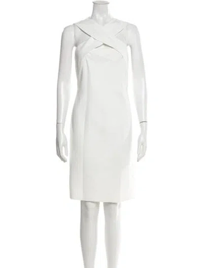 Pre-owned Halston Halterneck Knee-length Dress In White