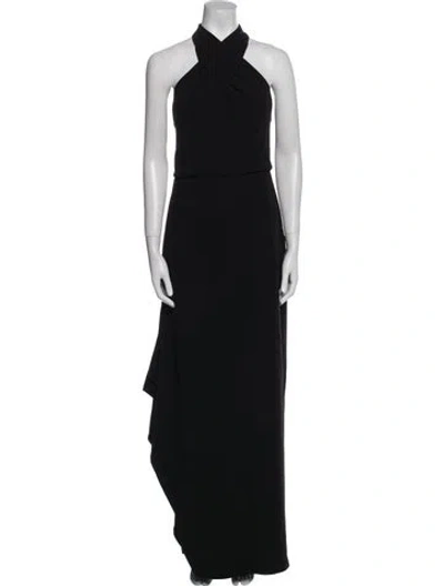 Pre-owned Halston Halterneck Long Dress In Black
