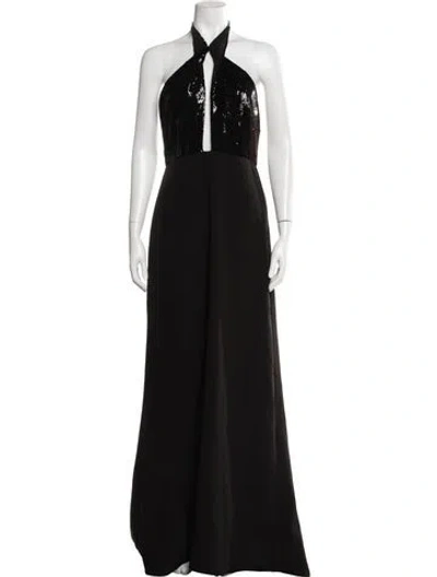 Pre-owned Halston Halterneck Long Dress In Black